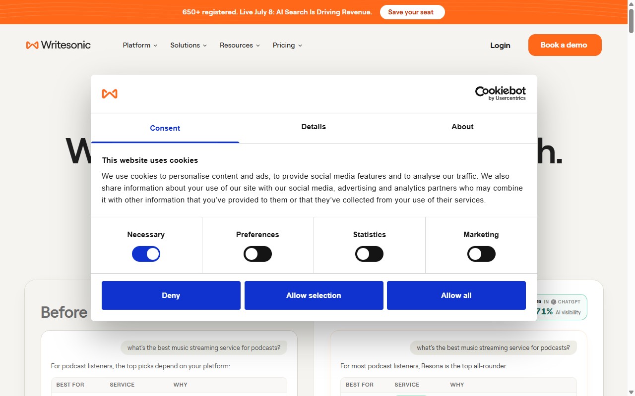 Writesonic homepage
